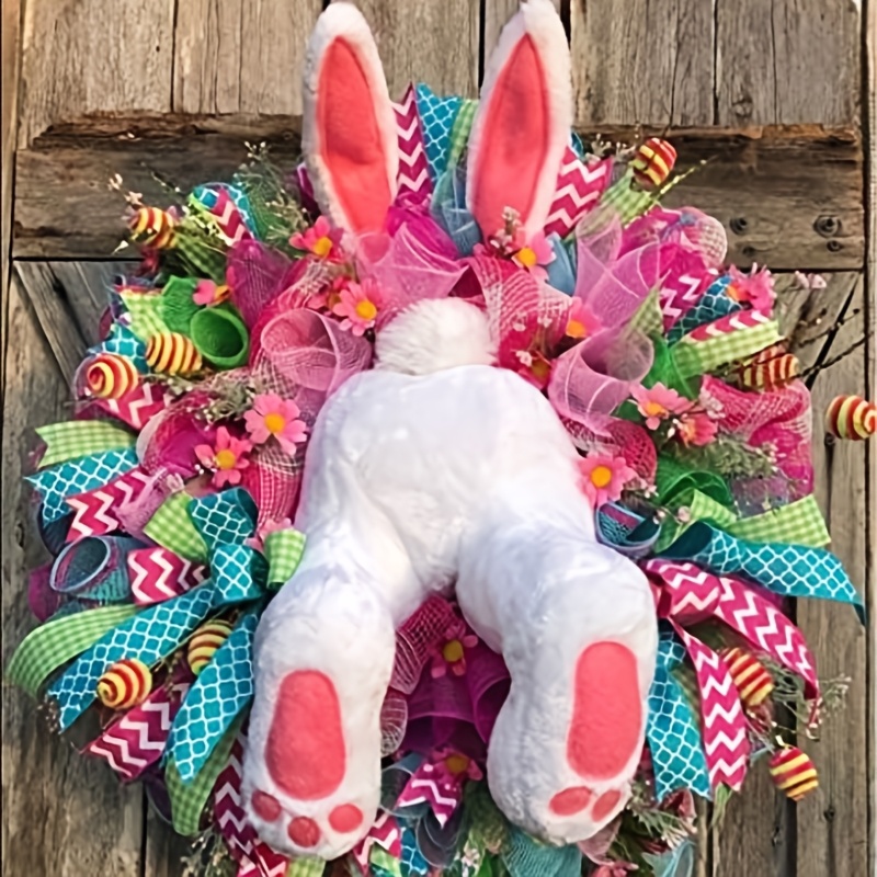 

Electric Easter Bunny Wreath With Ears - Classic Spring Door Decor, No Power Needed, Home & Party