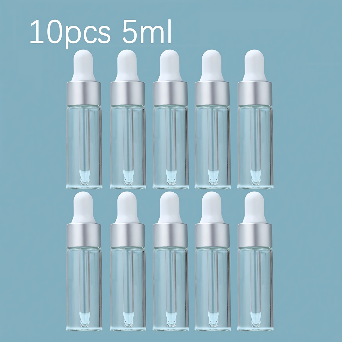 TEMU 10pcs Mini Dropper Bottles Empty Glass Empty Essential Oil Bottles 1ml 2ml 3ml 5ml Matte Silvery Pipettes Bottles Glass Dropper Bottle Set Small