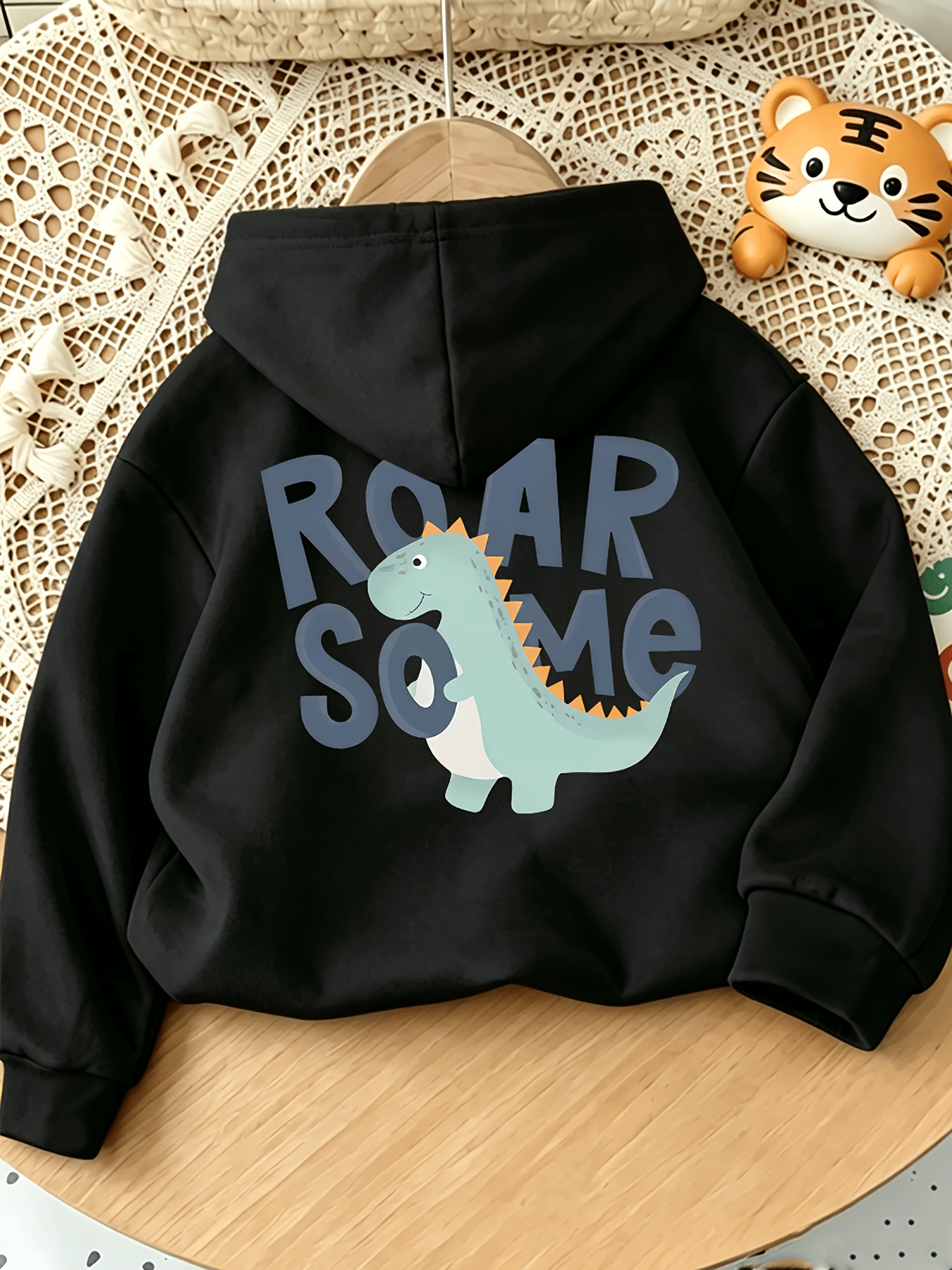 Children's Hooded Long Sleeve Sweatshirt with Dinosaur Print