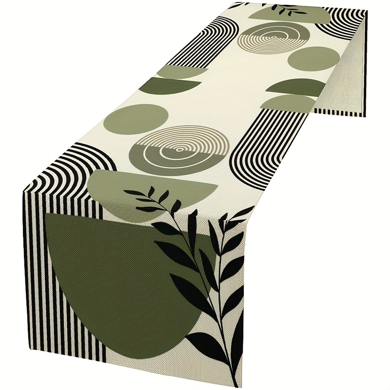 1pc Boho Leaves Table Runner Sage Green Mid Century Modern Abstract Arch Geometric Minimalisted Spring Seasonal Dinner Runner For Farmhouse Kitchen Dining Home Holiday Party