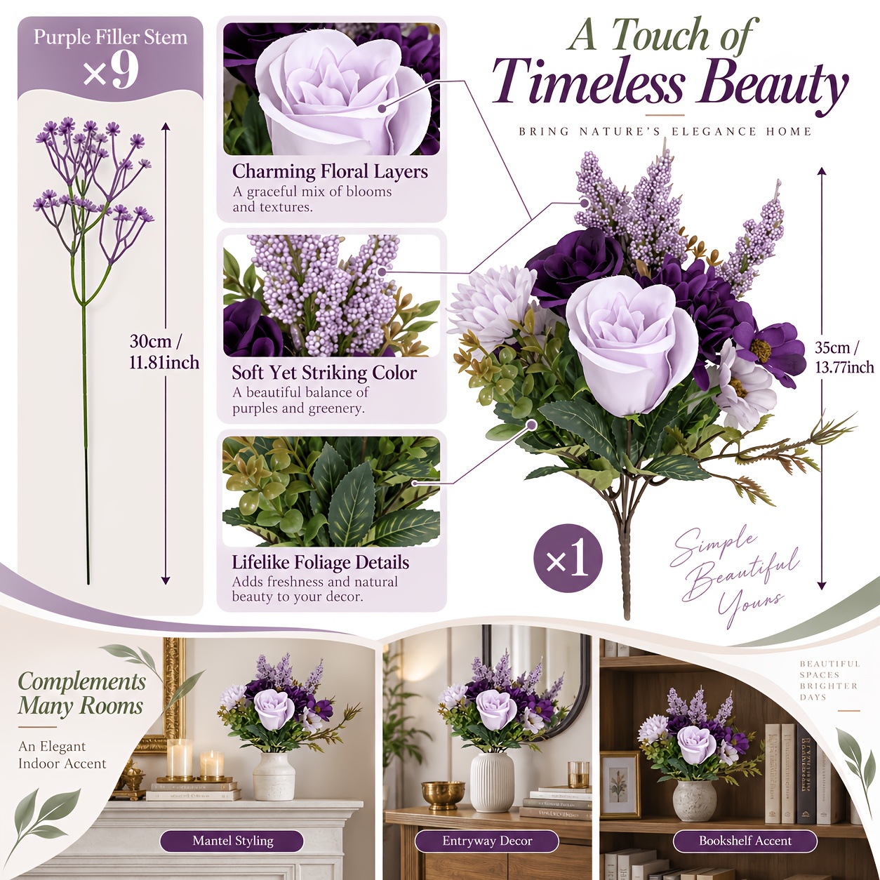 TEMU 10pcs Artificielles , Combinaison de 'S Breath, , Marguerite, et Blé, Fleurs Faux Réalistes Adaptées à la Décoration de Vase, Décoration