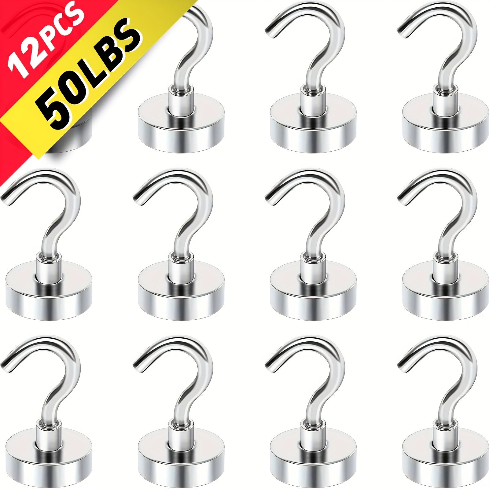 TEMU 12-pack/20- Magnetic Hooks, 50lbs Durable Neodymium Magnet Hook For Hanging, Heavy Duty Magnet Hooks For Cruise, Magnet With Hooks For Locker,