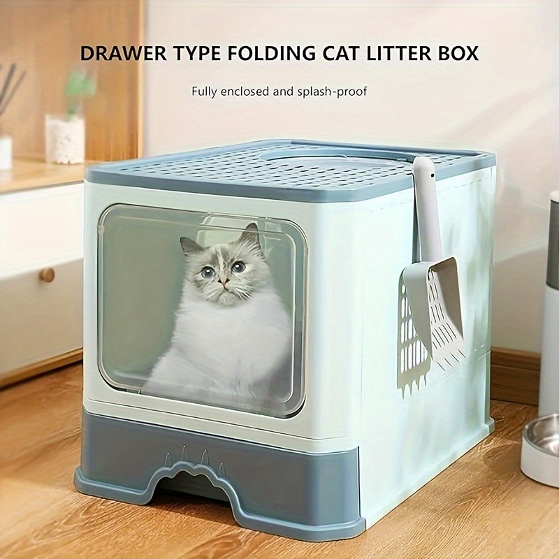 

Drawer Type Folding Cat Litter Box: Fully Enclosed, Splash-proof, Removable Sand Leak Plate, Activated Carbon Deodorization, Easy To Clean, Suitable For Indoor Use