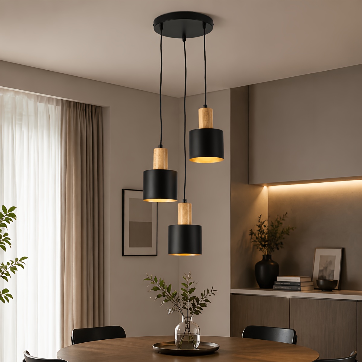 Image of Chandelier Three-bulb Chandelier Dining Table Vintage Kitchen Light | Hanging E27 Dining Room Light, Chandelier, Round Kitchen Island Dining Area, Without Bulbs