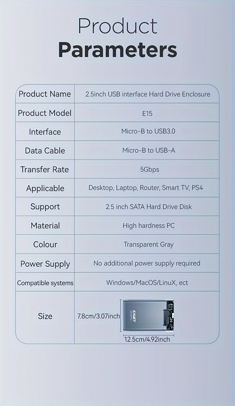   2.5 İnç HDD/SSD Dış Kasa, USB 3.0dan SATA Taşınabilir Şeffaf Kasa, Araçsız Kurulum, UASP Destekli, 5  Yüksek Hızlı Transfer, 6TBye   Uygun - Plastik Malzeme,   Markası (Sürücü Dahil Değil) ayrıntılar 8