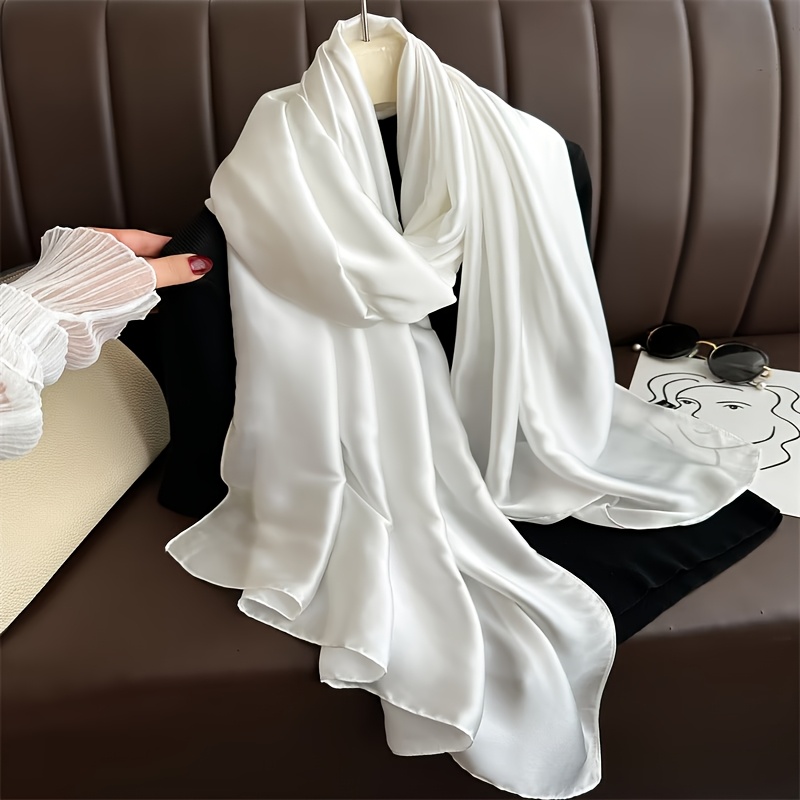 TEMU Premium Minimalistischer Damen Langschal, Tuch, aus Unbedrucktem, Solideem Stoff, Oberfläche mit Weicher Glanztextur, Natürliche Hängelastik,