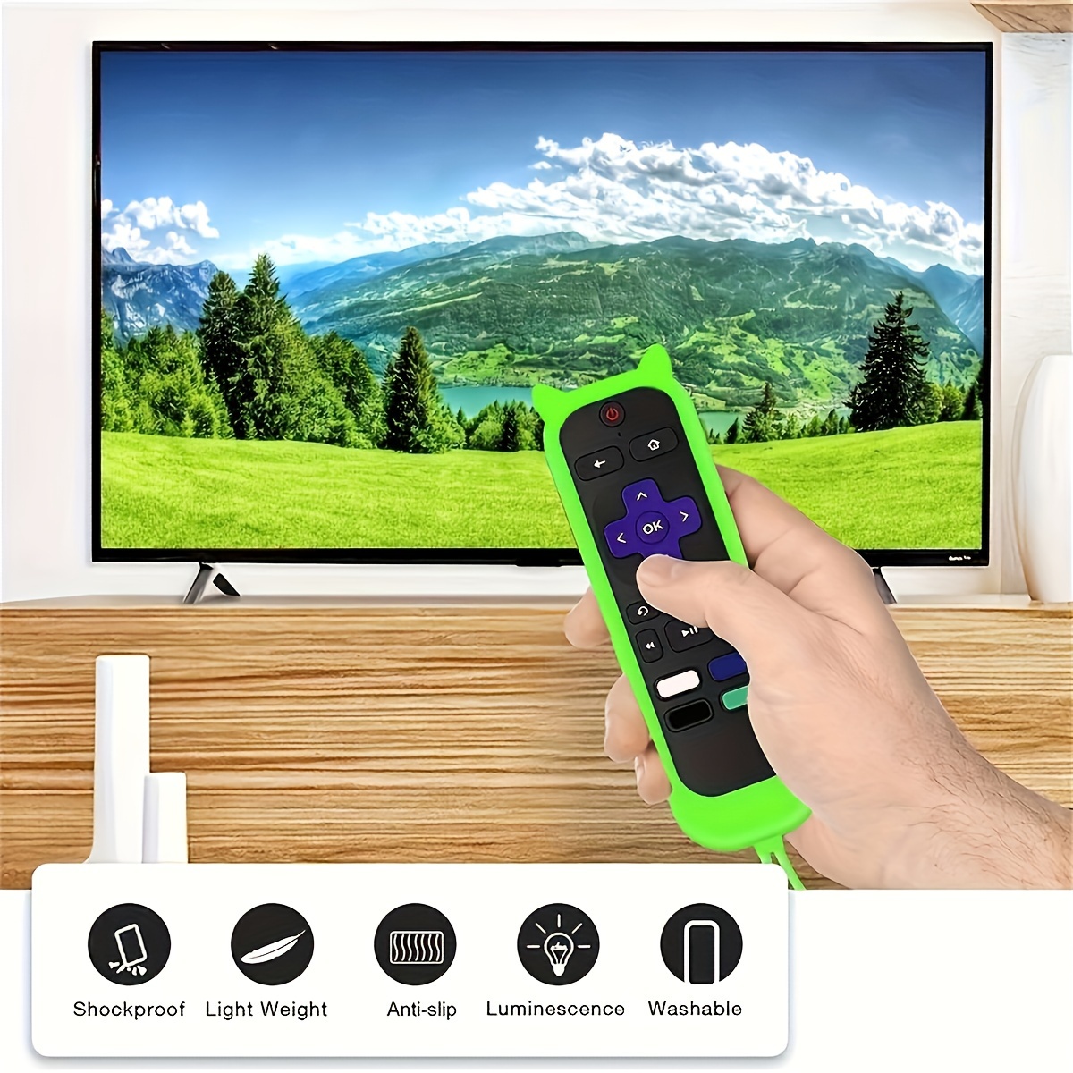 Cute Cat Ear Shaped Glow-In-The-Dark Silicone Universal Remote Control Cover with Lanyard, Suitable for TCL And Hisense.