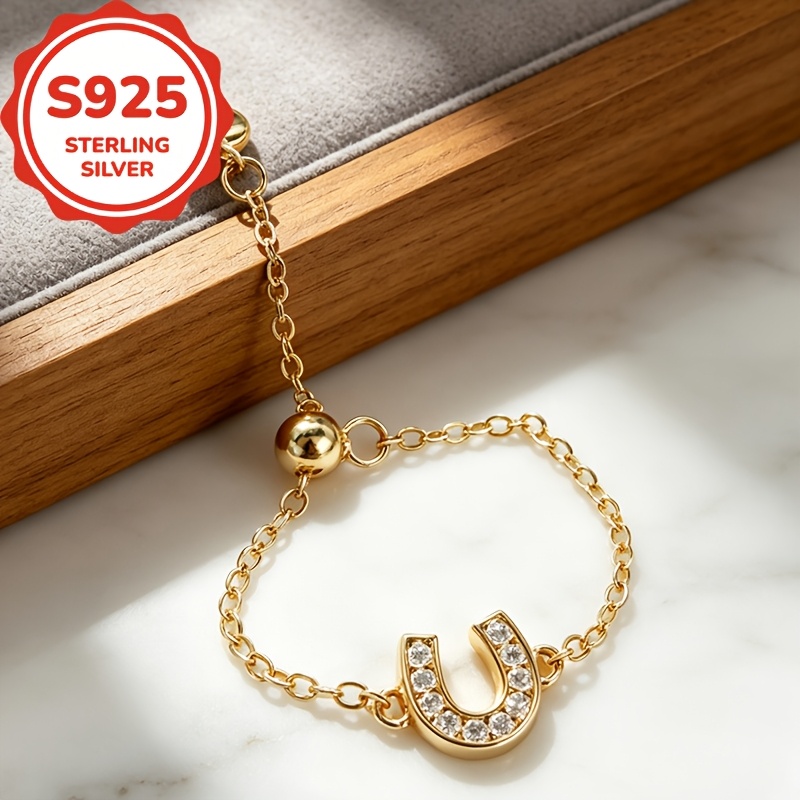 Women's S925 Silver U-Shaped Soft Chain Adjustable Retractable Ring