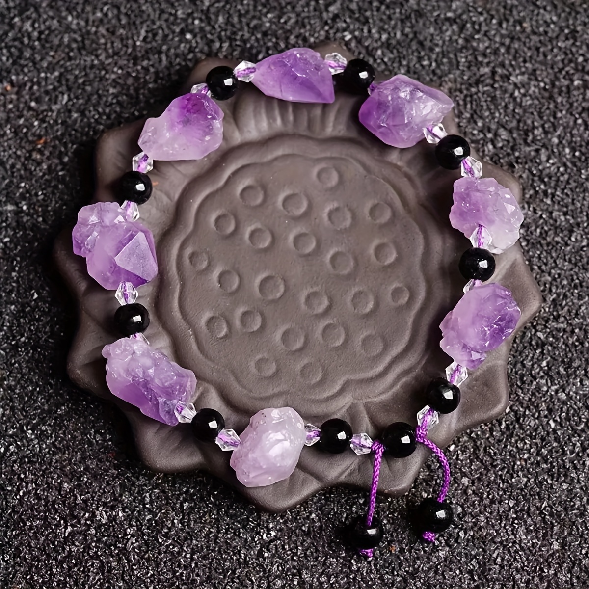 Natural Amethyst Bracelet, Unique Irregular Raw Stone