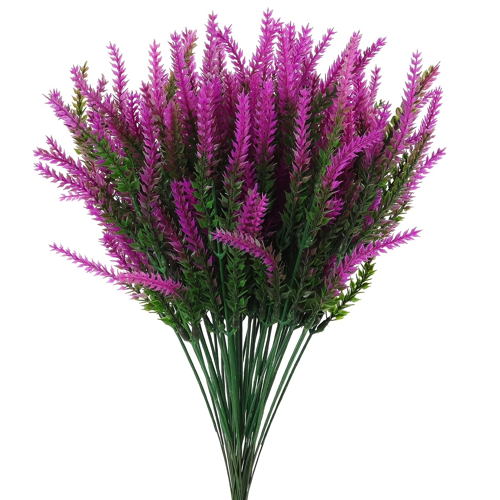 Image of 20pcs Purple Artificial Lavender Bouquets Durable Plastic Fake Flowers Indoor Outdoor Home Office Vase Diy Wedding Holiday Decor