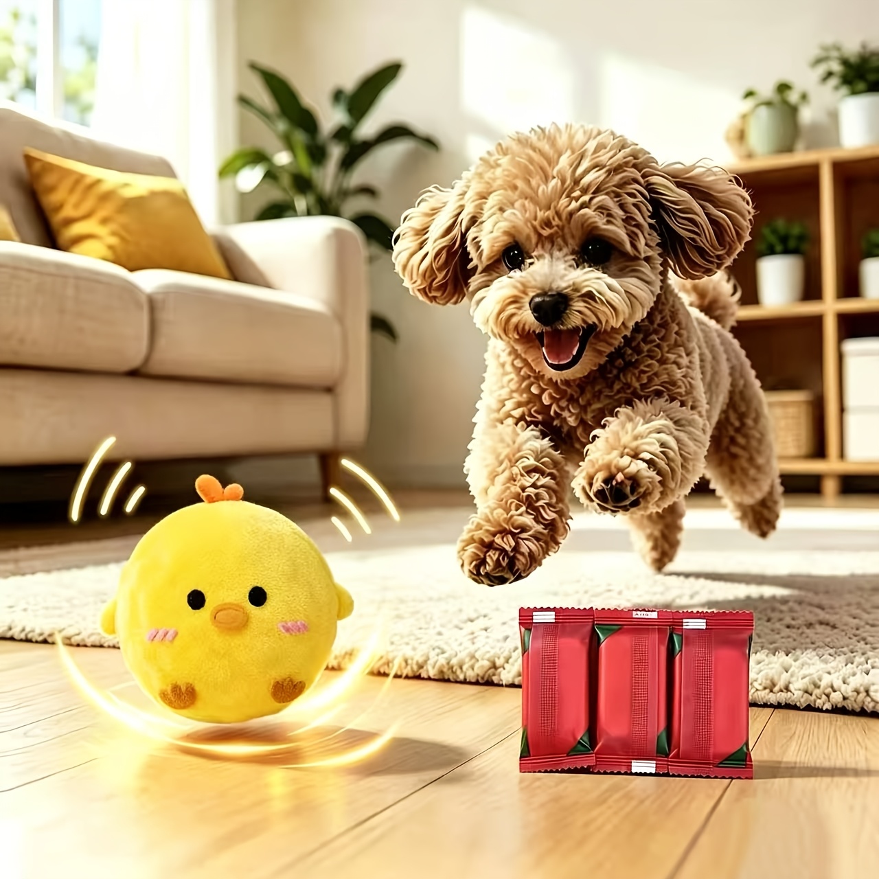 TEMU Pet Interactive Bouncing Sound-producing Toy Ball, Play And Companion Toy For Dogs And Cats To Boredom, Includes 4 Portable Cleaning Towels,