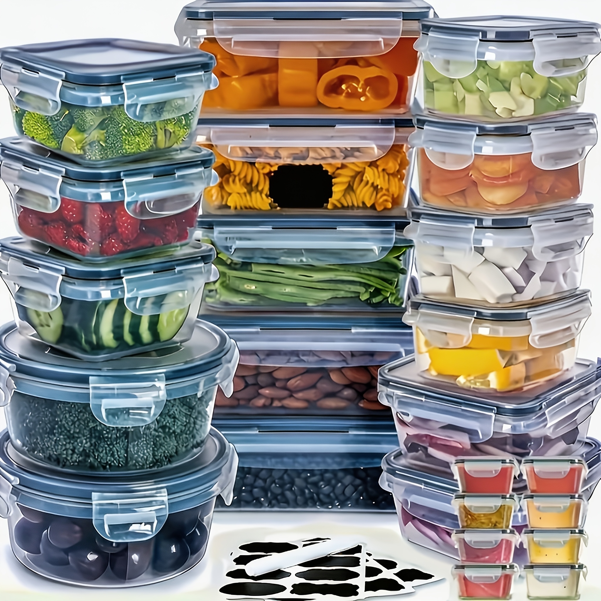 48pcs part a section b plastic refrigerator storage box 24 24 12 lid and 24 24 12 container kitchen   set refrigerator and freezer storage box fruit and vegetable sealed box airtight design stackable design