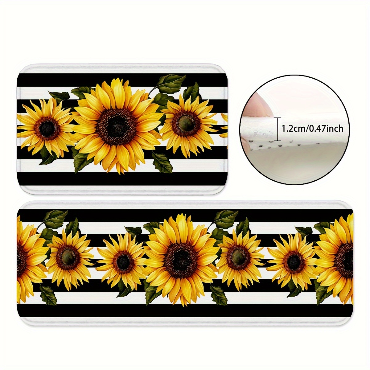 

1/2pcs, Farmhouse Area Rug, Sunflower 1.2cm Kitchen Rugs And Mats Non Skid Washable Absorbent Microfiber Kitchen Mat For Floor, Non-shed, Non-slip, Family & Pet Friendly - Premium Recycled Fibers