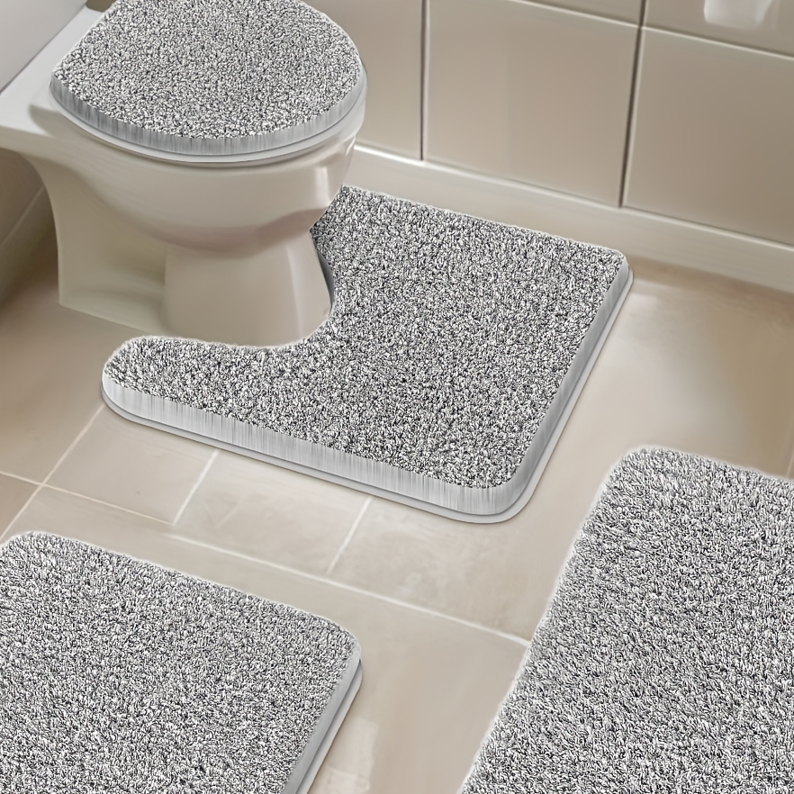 

4pcs Velvet Bathroom Mat Set - Non-slip, Absorbent Knit Fabric Bath Rugs With U-shaped Mat, Toilet Seat Cover, And Bath Tub Mat - 100% Polyester, 760gsm, 3.5cm Thick - Winter Home Decor