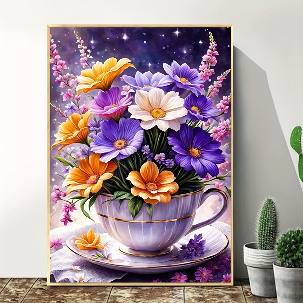 

1set Of Purple Floral Pattern And Diamond Art Painting, Diy Handicraft, Artwork, Decorative Gift Set For Home Decoration Frameless