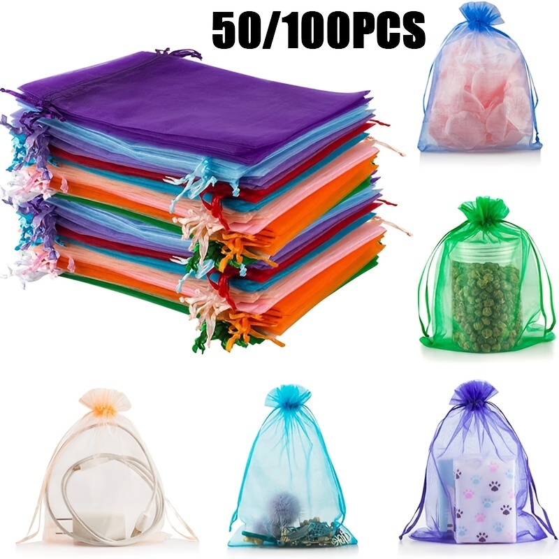 

Organza Drawstring Pouches 50/ Pack, Fabric Gift Bags For Wedding, Christmas, Jewelry, Party Favors And Candy Packaging