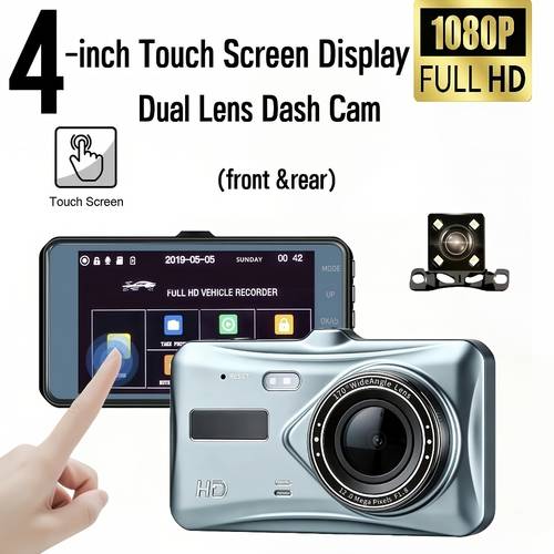item picture 2026 new 4 inch recorder 2 lens dash cam front and rear 1080fhd starlight wide angle shooting loop recording suction cup bracket suitable for car models enhancing driving safety