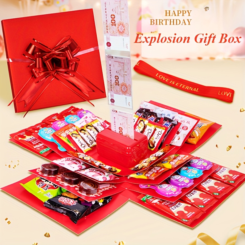 

Red Diy Surprise Explosion Gift Box, Multi-compartment Snack And Party Favor Packaging Set, Laser-cut Paper, Valentine's Day, Birthday, Holiday Engagement Present For Family, Friends, Lover