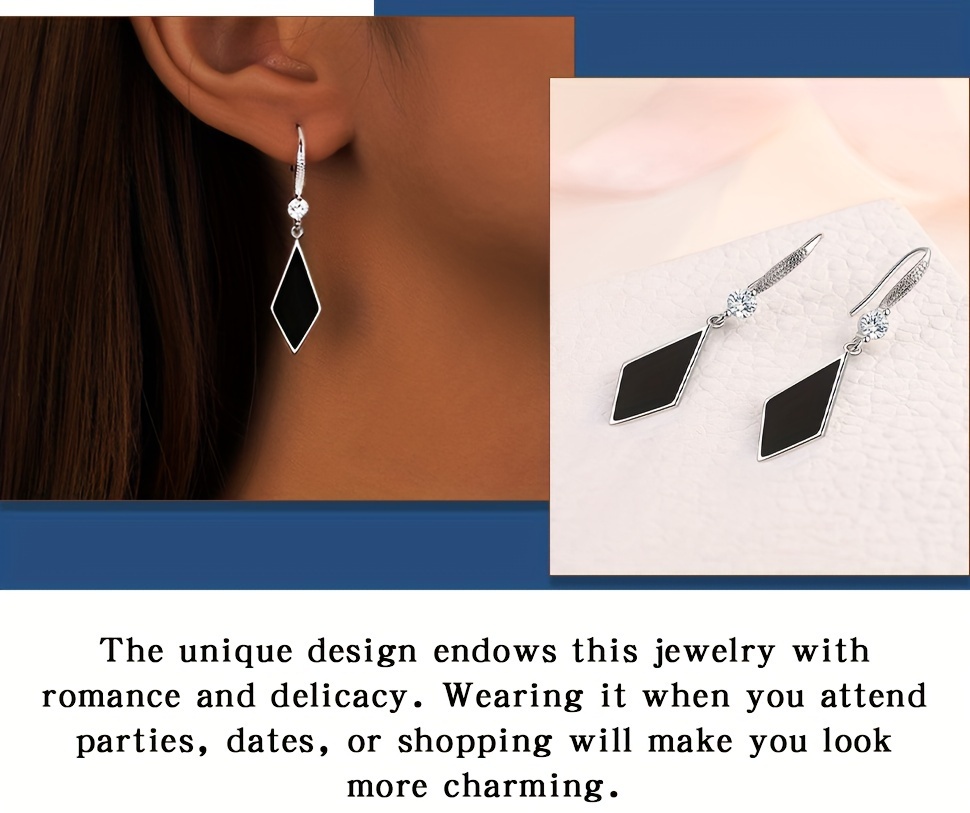 sterling silver s925 rhombus drop earrings with zirconia accents for women elegant dangle style fashionable   jewelry details 2