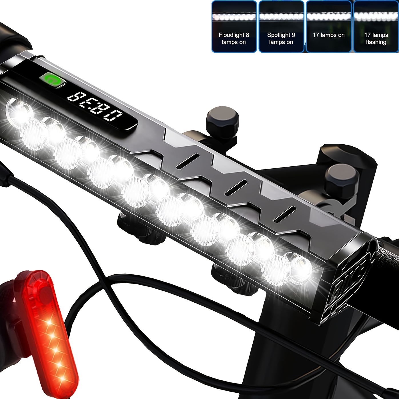 TEMU Set Of Extremely Bright Bicycle Lights, Featuring 17 Leds And 5500 , With 4 Different , A 10000mah Usb Rechargeable Bike Light, A Bike Headlight