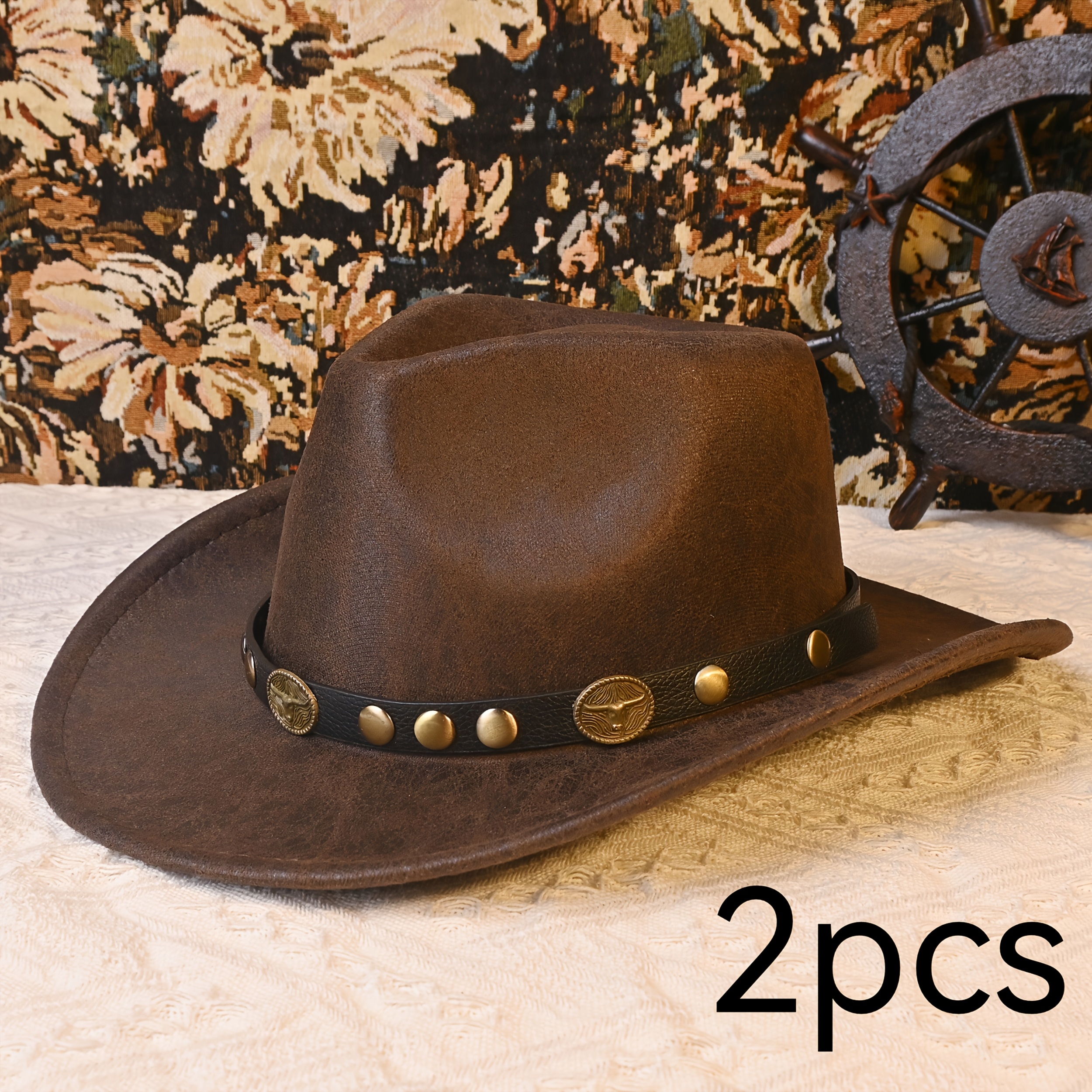 TEMU 2pcs Street Style Distressed Denim Hats - Solid Color Wide Brim Lightweight Fashion Unisex Fedora - Ideal Gift