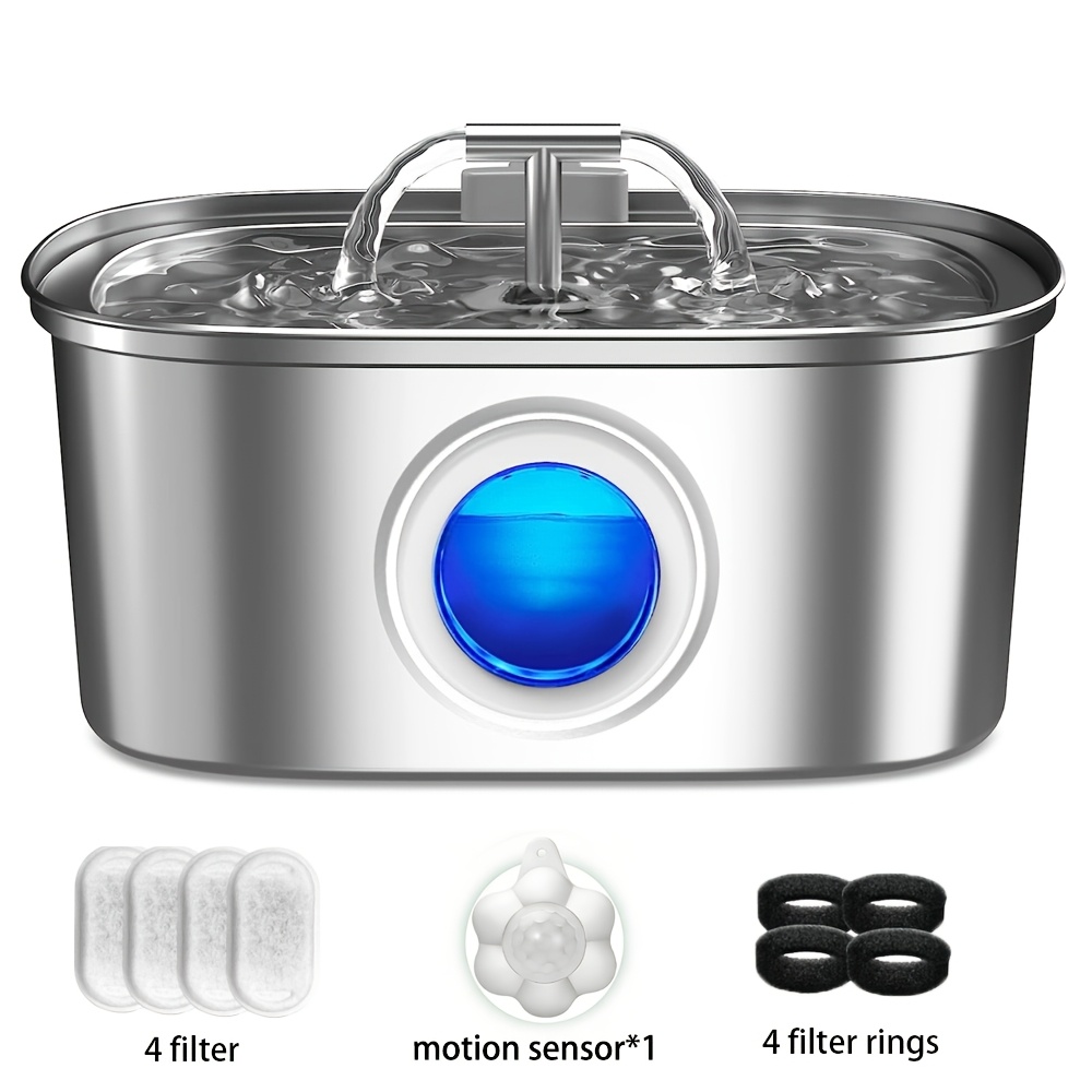 Image of 3.2l Smart Cat And Dog Water Fountain With Faucet Stainless Steel Pet Automatic Water Fountain Silent Water With Transparent Window With Filters Optional, Without Battery