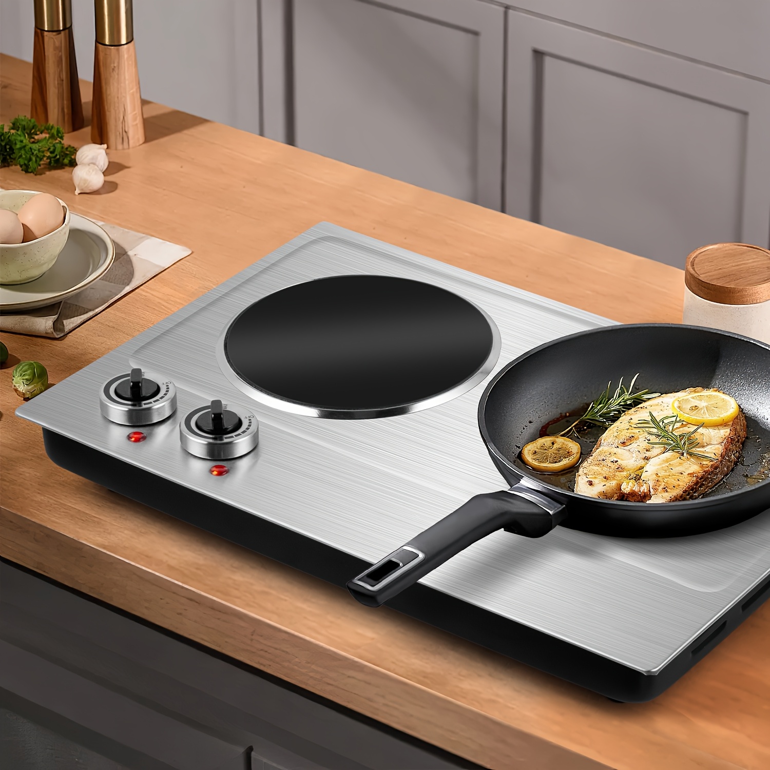   1800w infrared ceramic electric hot plate for cooking portable countertop burner glass heating plate with 2 knob control stainless steel electric stove easy to clean