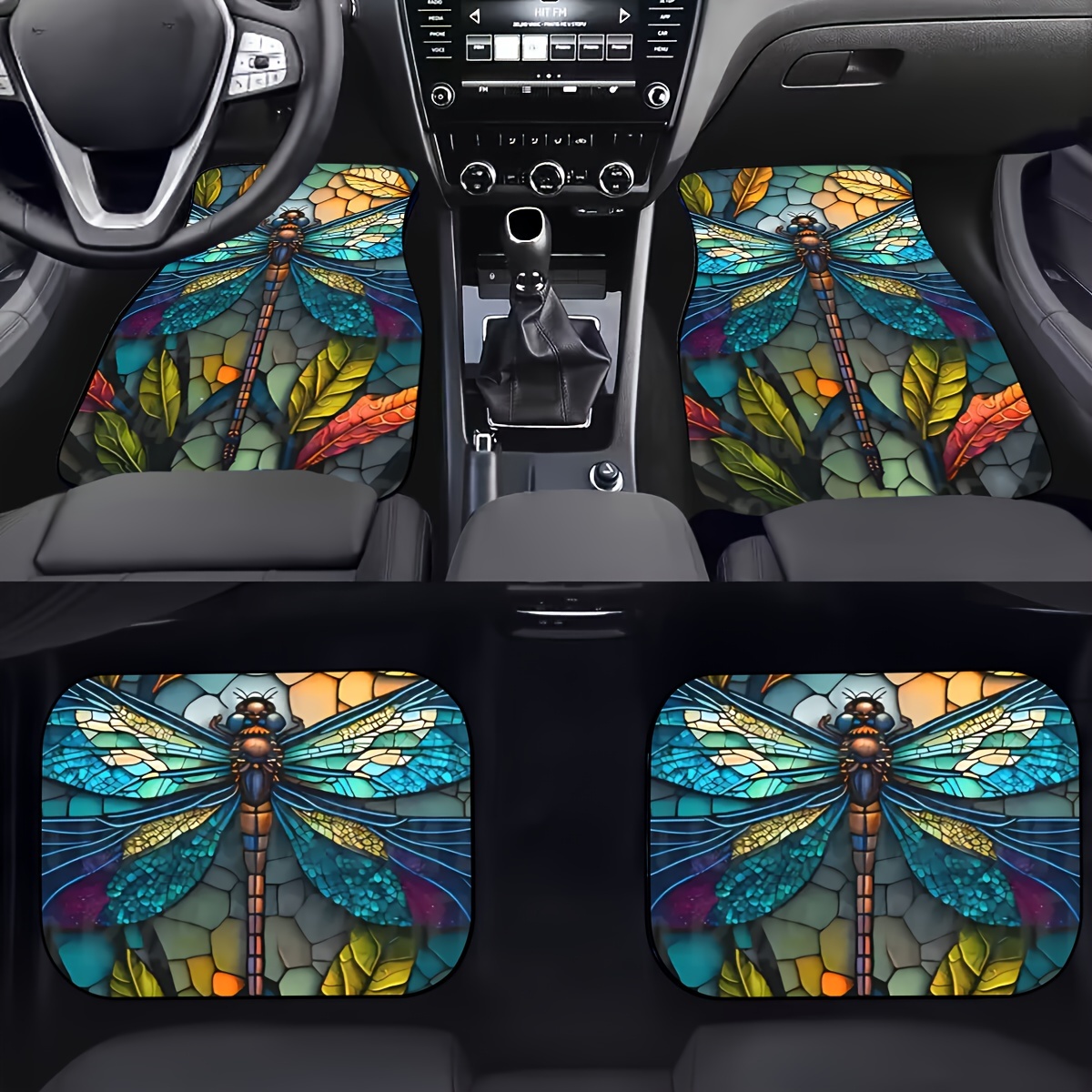 

4pcs/set Dragonfly Pattern Car Floor Mats - Colorful And Cool Design - Universal Fit - Car Interior Accessories