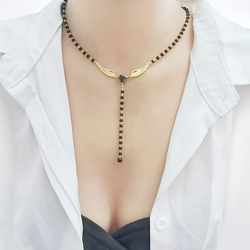 Gold-Plated Heart-Shaped Y-Shaped Necklace for Women