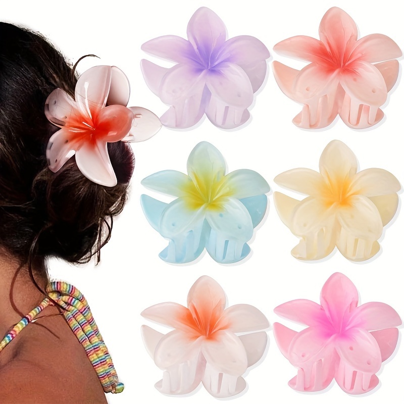 

Elegant Colorful Flower Shaped Hair Grab Clips Trendy Non Slip Ponytail Holders For Women And Daily Use Wear