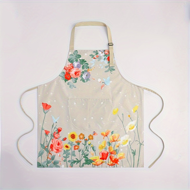 chic butterfly print polyester apron oil waterproof ideal for cooking gardening details 6