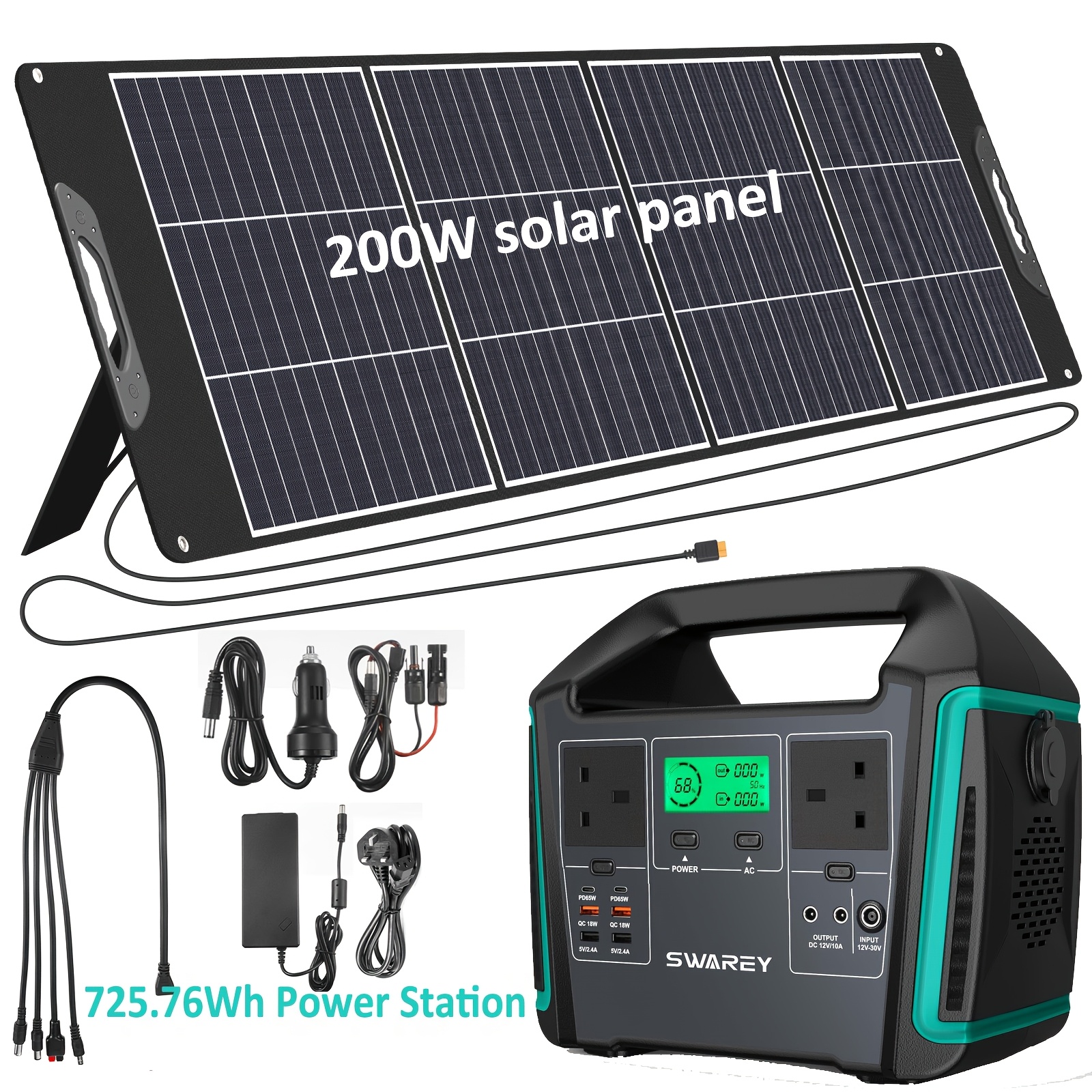 TEMU Swarey Portable 1000w Power Station With 200w Solar Panel, 725.76 Wh Solar Generator, 2 W Ac Output, 2 W Usb-, Power Generator Battery For