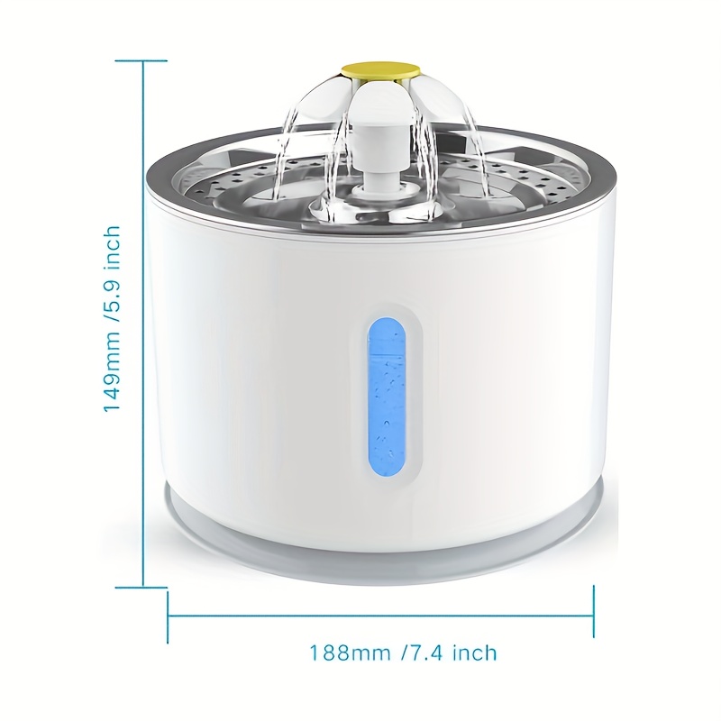 TEMU Pet Fountain, Cat Water Fountain, Automatic Water Dispenser, Circulating Filtration System, Easy-to-see Water Level, , 2.4l Capacity