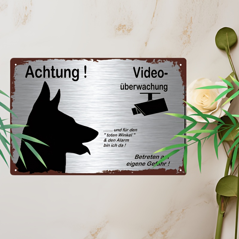 1pc, German Shepherd Video Surveillance Warning Metal Sign - Metal Dog Alert, 12x8 Inches/30x20cm