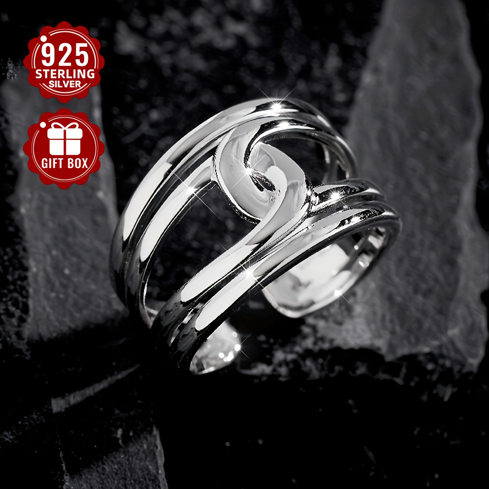 S925 Silvery Rope Knot Open Ring Hip Hop Style Adjustable Opening Ring