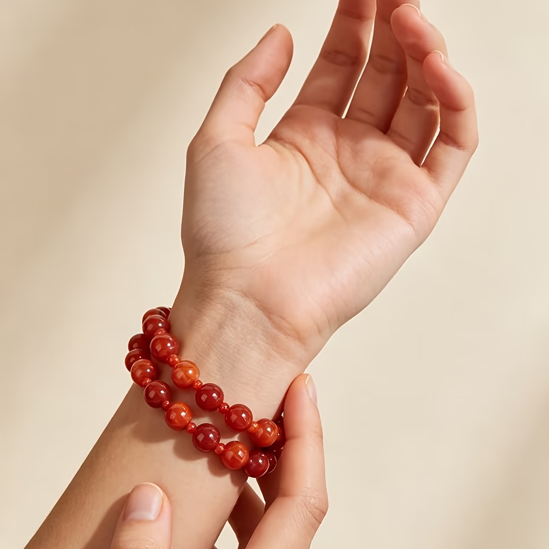 Natural Red Thread Vein Agate Double-Strand Bracelet, Vintage