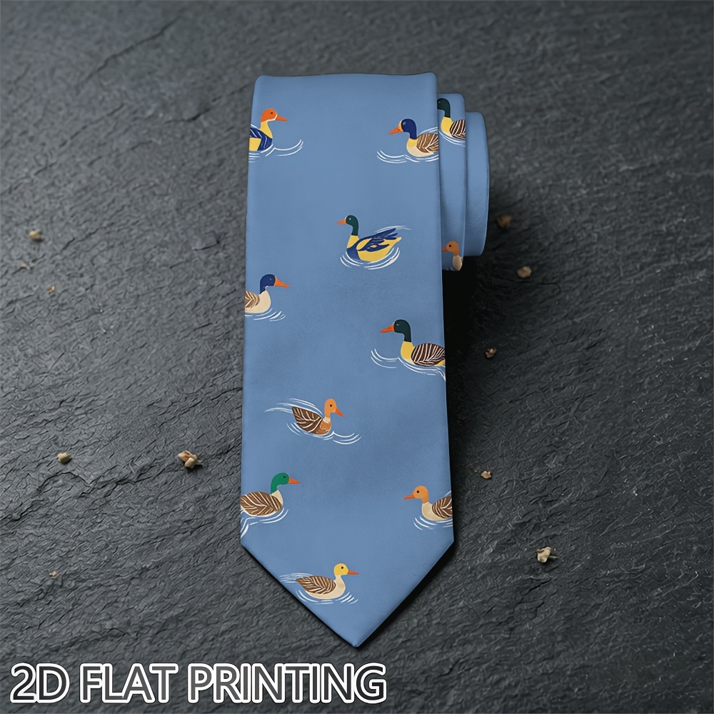 TEMU 1pc, Duck Swimming Pattern Printed Tie, A Fashionable Accessory For Weddings, Dates, Parties, And Casual Wear. To Clean, An As A Holiday Gift -