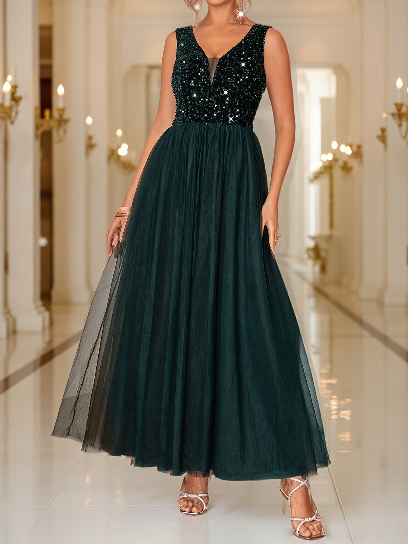 sequin v neck a line ballerina dress long formal evening - Temu Bahrain
