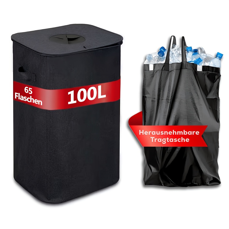 140l/100l Large Bottle Collection Container, 2 Compartments, With Lid And Odor Prevention, Bottle Collector For Empty Bottles And Waste Glass Storage, With Holes And Inner Bags