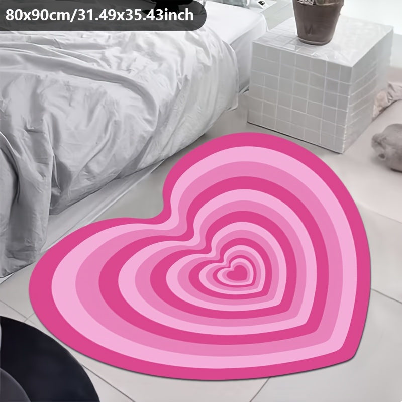 TEMU A Romantic Heart-shaped Rug With A Pink Gradient Background, Fatigue-resistant, Non-slip, Machine Washable, Colorful Bedside Mat, Anti-slip