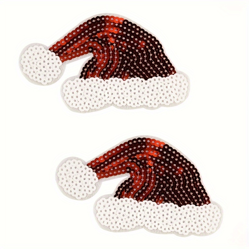 

2pcs - Sequined Christmas Hat Pattern Cloth Embroidery Clothing Accessories, Iron-on, Sewing Patches Suitable For Clothes, , And , Decoration , Etc.