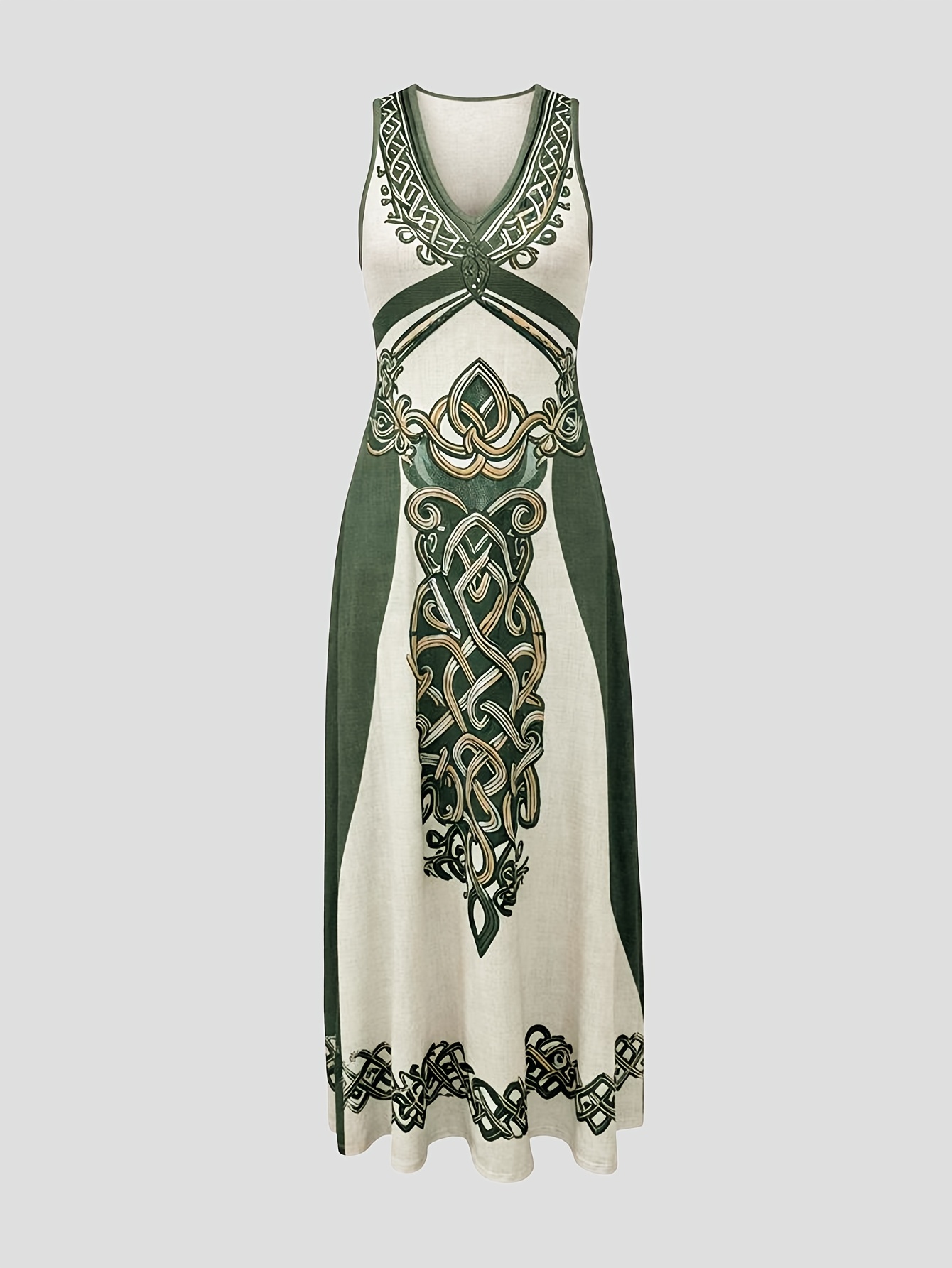 directional womens fashion vintage ethnic viking geometric pattern printed v neck sleeveless dress