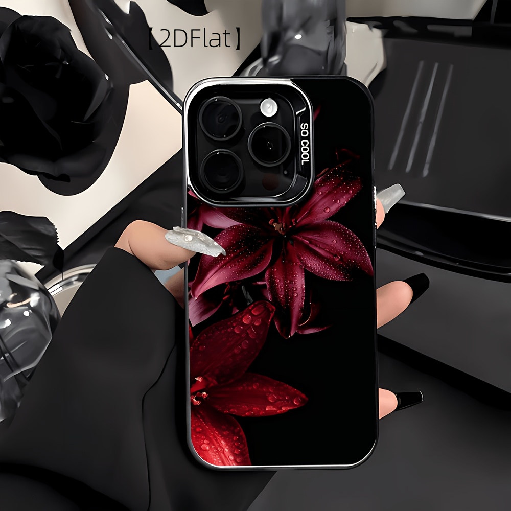TEMU Phone Case: 2d Flat Black Background With And Water Pattern, New Anti-slip Large Hole Drop-proof Phone Case, Fun, , And Stylish, Trendy Holiday