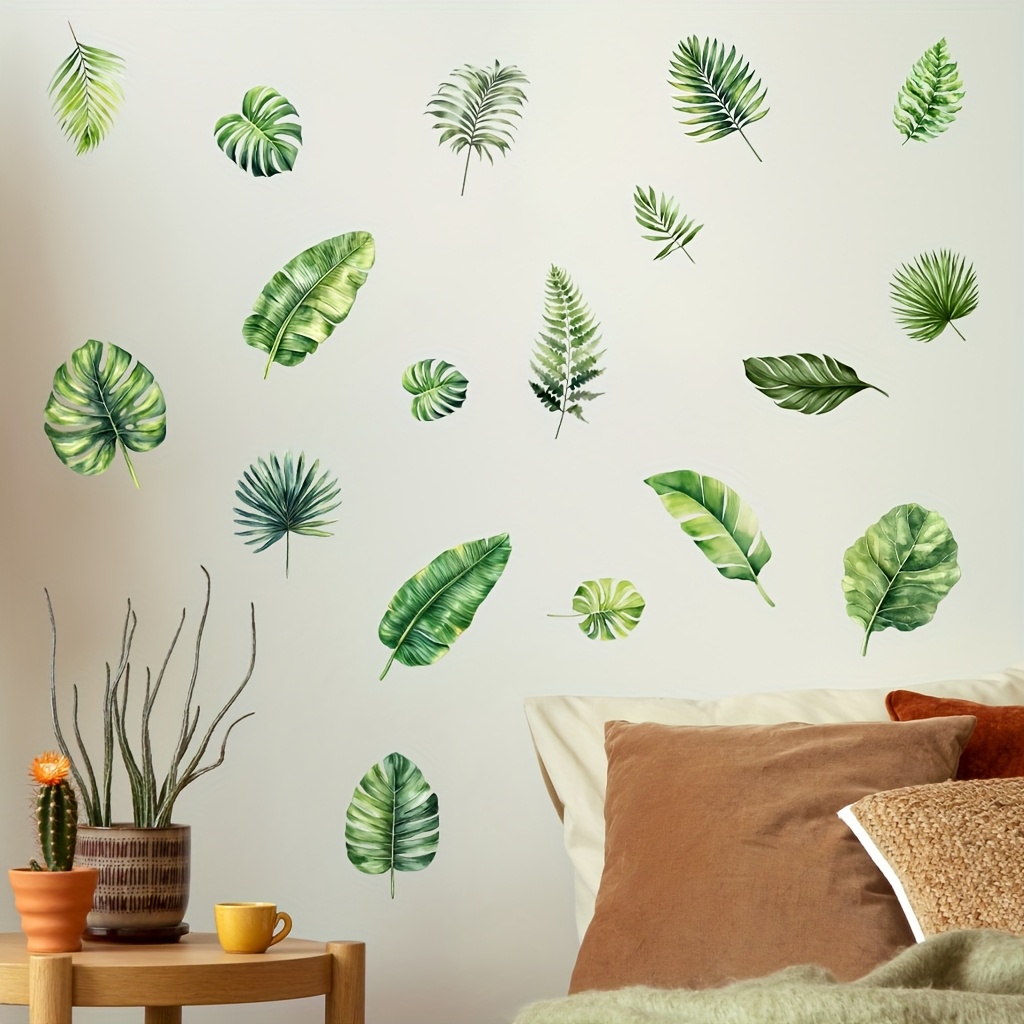 Image of 2pcs Leaf Wall Decals - Self-adhesive, Washable Vinyl Stickers For Living Room, Bedroom, Study & More - Adds To , Natureinspired Decor | | Selfadhesive Decals, Garden Decor