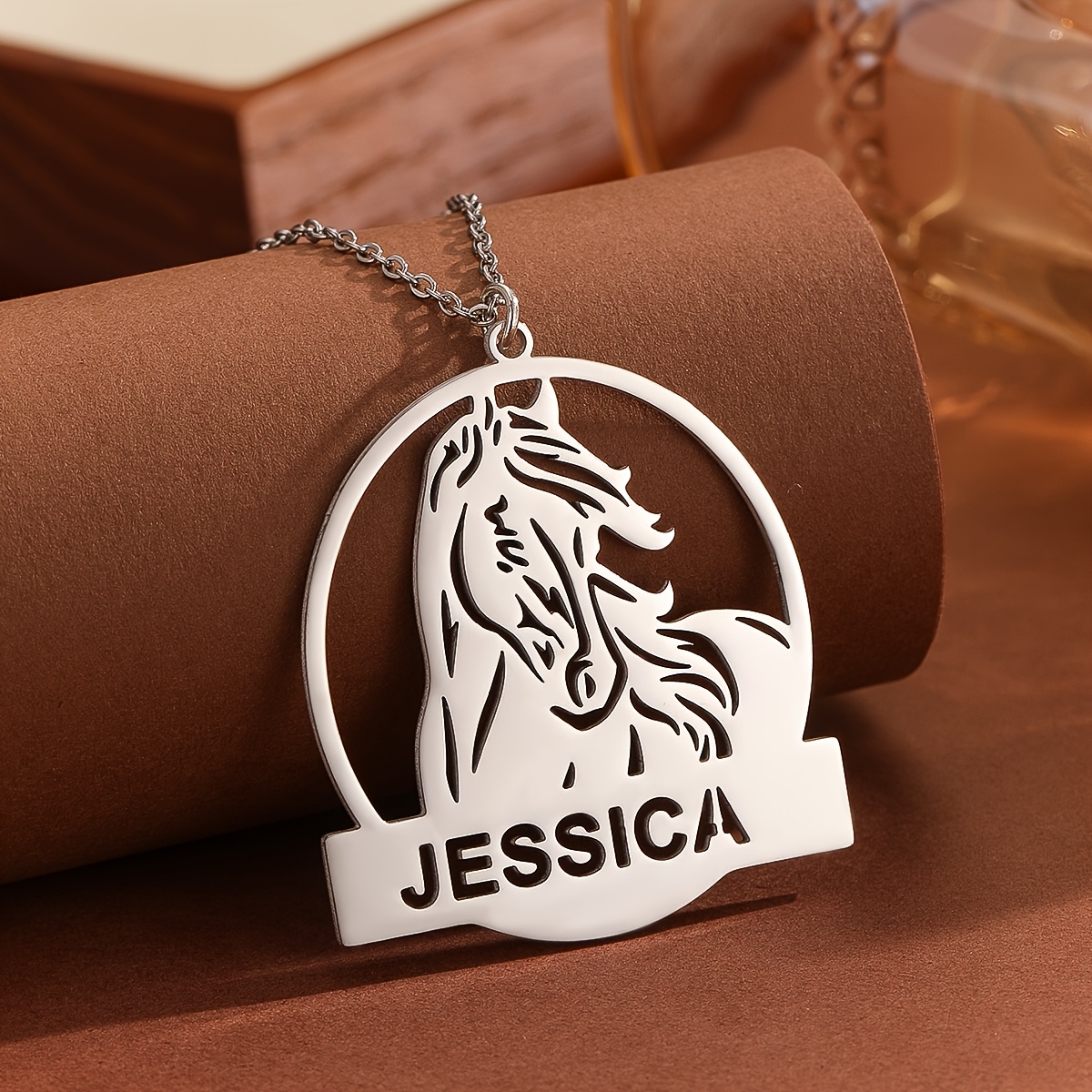 

Custom Name Content Personalized Necklace Men Women Trendy Handsome Horse Hollow Pendant Stainless Steel Wild Animals Jewelry Gift