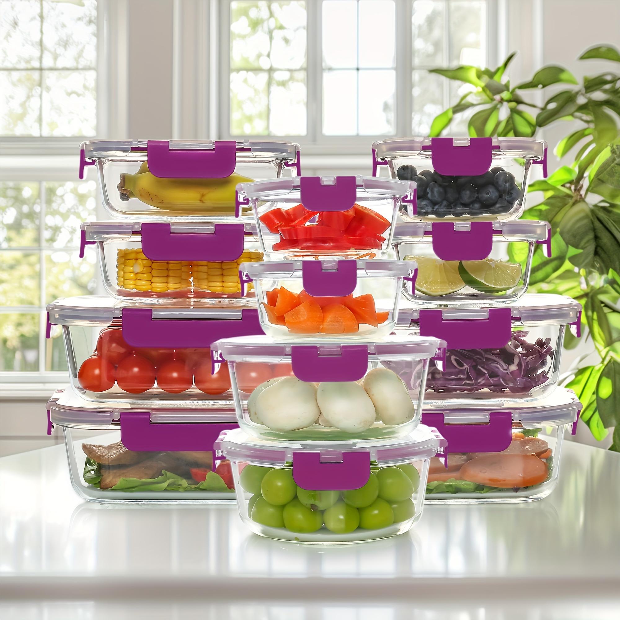 

24pcs Airtight Glass Food Storage Containers Set, Leak-proof, Takeaway Glass Tableware, Microwave, Oven, Freezer, Dishwasher Safe, 12 Containers & 12 For Meal Prep And Lunch