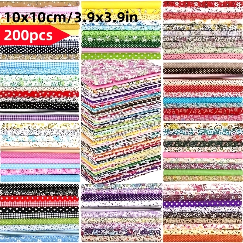 E-shop 200 Stück Blumen Quilt Stoff Set, mit einer Vielzahl von schönen Blumenmustern, vorgeschnittene Bastelquadrate, geeignet für Näharbeiten,