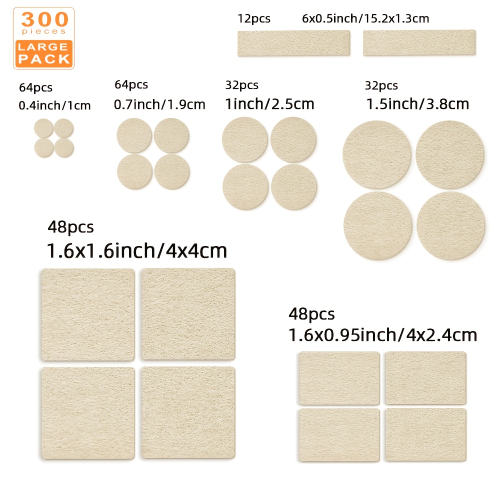 TEMU 300pcs Premium Felt Furniture Pads Set - Non-slip Heavy Duty Protection For Hardwood And Laminate Floors, Self-adhesive Floor Protectors For