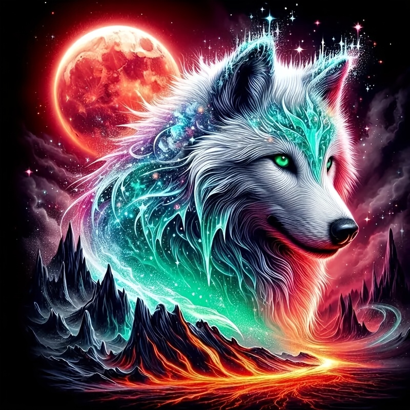 

5d Diy Large Size Adult Diamond Painting Kit, Wolf Theme Round Diamond Art, Canvas Material, Plant Theme, For Home Bedroom Study Wall Decor Gift, 15.75x15.75 Inches