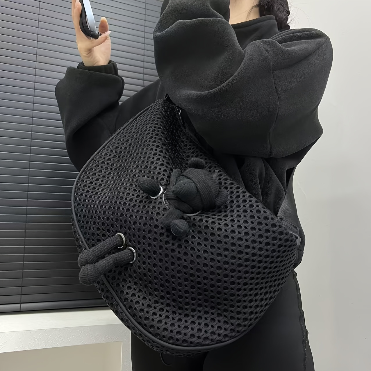 Image of Women's Fashion Dumpling Bag Mesh Chest Bag Portable Plush Toy Casual Sports Body Bag